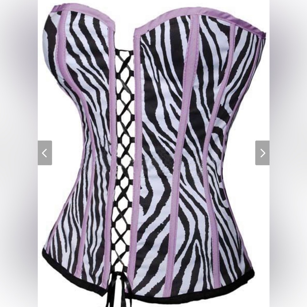 DREAM GIRL Corset Sexy Pink & Black Zebra Print Lace-Up Front Medium Large EUC